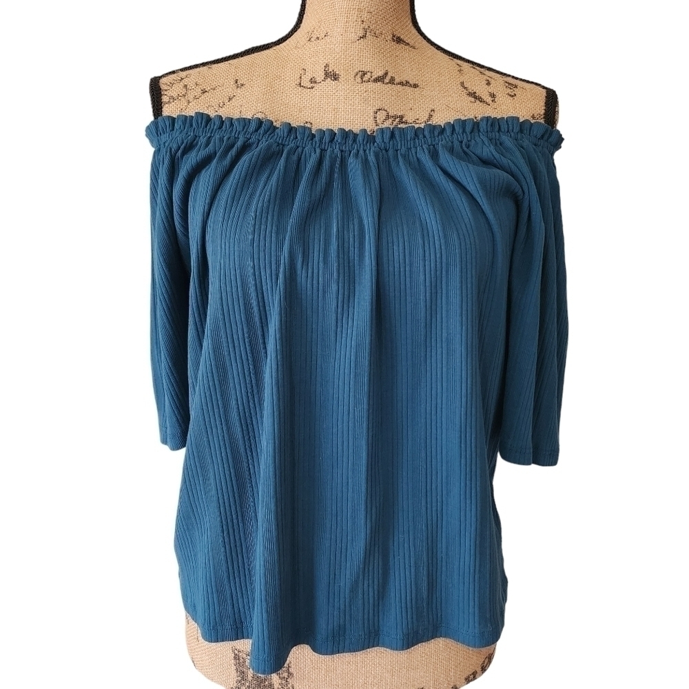 Dip Off-the-Shoulder Teal Top - Small